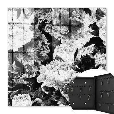 Decorative key box Black and white flowers full of harmony