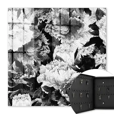 Decorative key box Black and white flowers full of harmony
