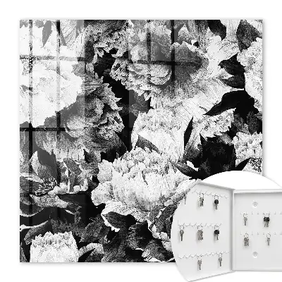 Decorative key box Black and white flowers full of harmony