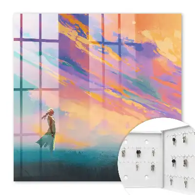 Key box for home with a dreamy scene above the figure