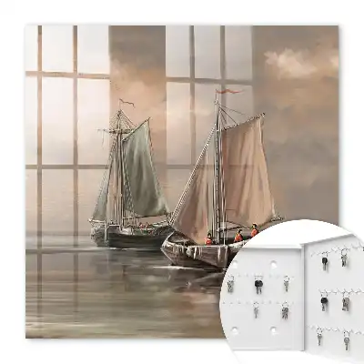 Decorative key box Sea sailing ships colors