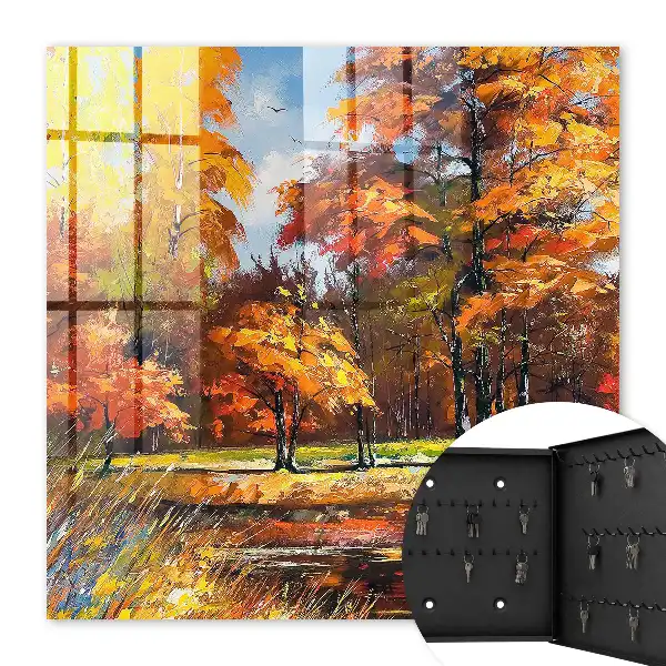 Wall mounted key cabinet Autumn landscape reflected in the water