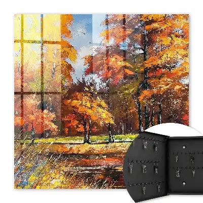 Wall mounted key cabinet Autumn landscape reflected in the water