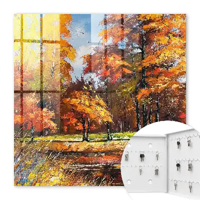 Wall mounted key cabinet Autumn landscape reflected in the water