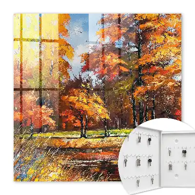 Wall mounted key cabinet Autumn landscape reflected in the water