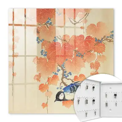 Wall mounted key box Bird and autumn leaves