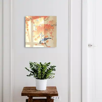Wall mounted key box Bird and autumn leaves