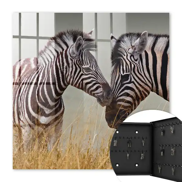 Zebras Together Key Box on Beige Background