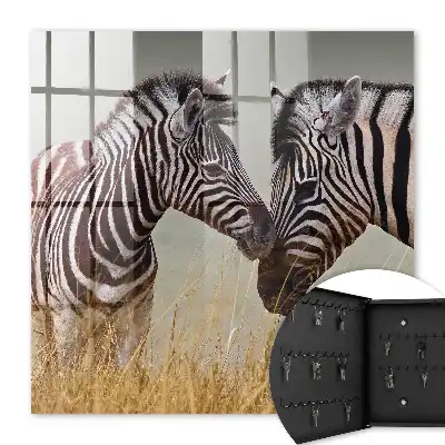 Zebras Together Key Box on Beige Background