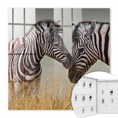 Zebras Together Key Box on Beige Background