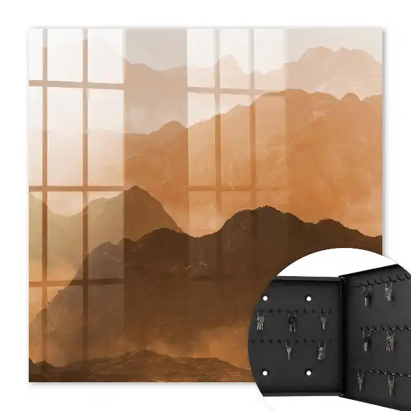 Wall mounted key cabinet Mountain panorama in shades of orange
