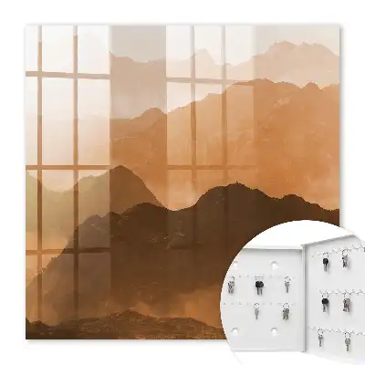 Wall mounted key cabinet Mountain panorama in shades of orange