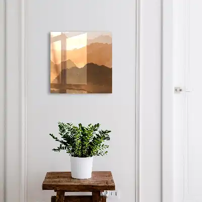 Wall mounted key cabinet Mountain panorama in shades of orange