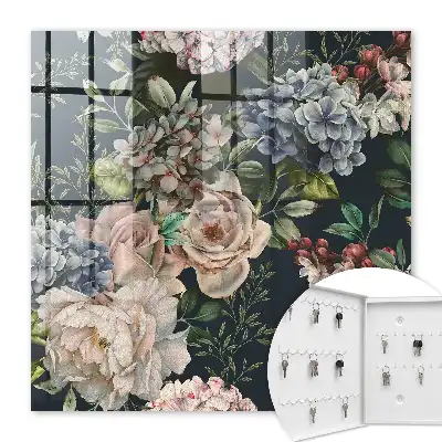 Wall mounted key box Floral pattern on a dark background