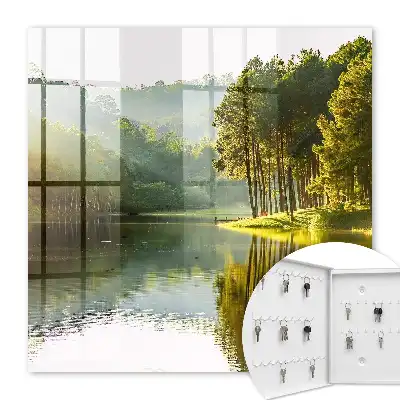 Wall mounted key cabinet Green landscape of trees
