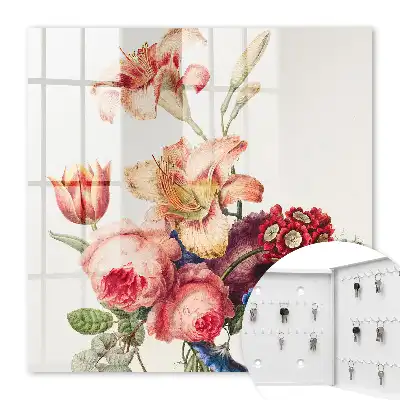 Key cabinet Colorful flowers in pastel colors