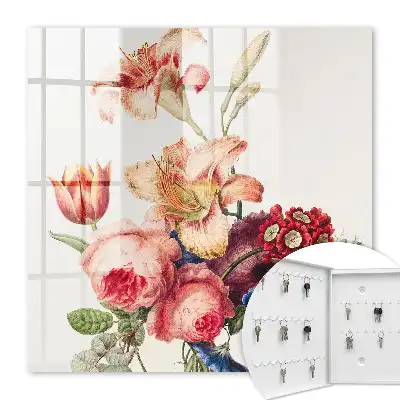 Key cabinet Colorful flowers in pastel colors