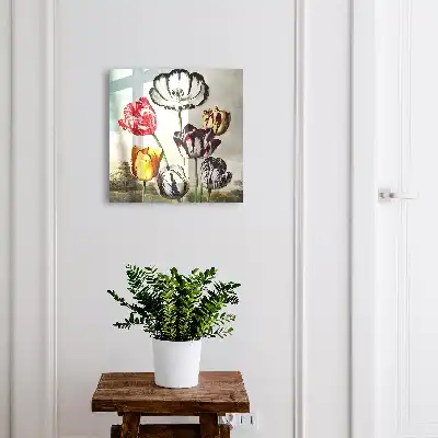 Wall mounted key cabinet Retro tulips full of energy