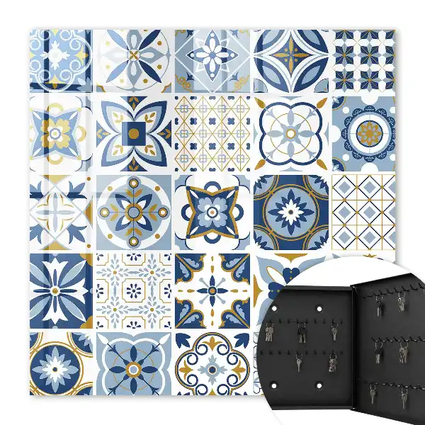 Wall mounted key cabinet Colorful tiles in shades of yellow