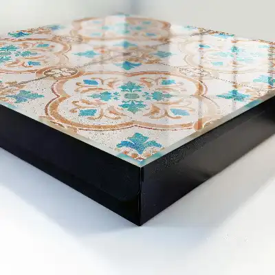 Wall mounted key cabinet Turquoise and orange tile pattern