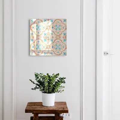 Wall mounted key cabinet Turquoise and orange tile pattern