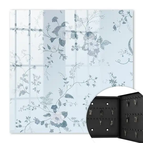 Wall mounted key cabinet Botanical flowers in a light background
