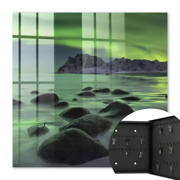 Key box for home Northern Lights on the rocky coast