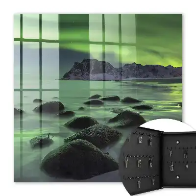 Key box for home Northern Lights on the rocky coast