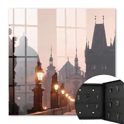Wall mounted key cabinet Historic bridge at sunset