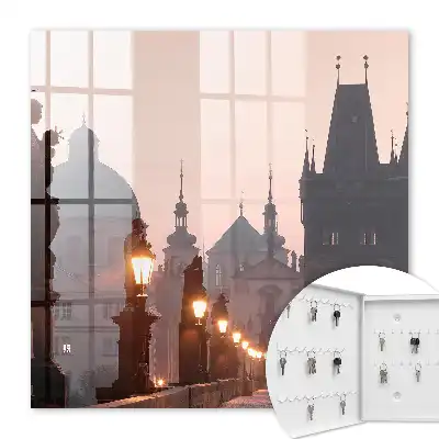 Wall mounted key cabinet Historic bridge at sunset