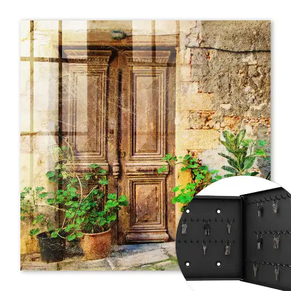 Wall mounted key cabinet Rustic clay doors in pots