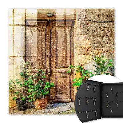 Wall mounted key cabinet Rustic clay doors in pots