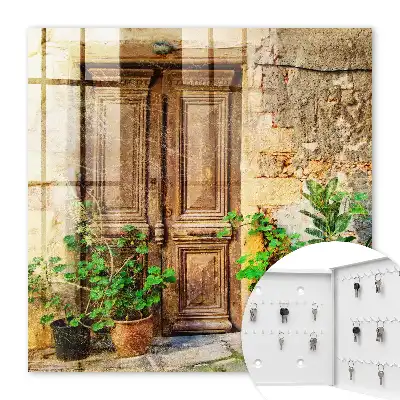 Wall mounted key cabinet Rustic clay doors in pots