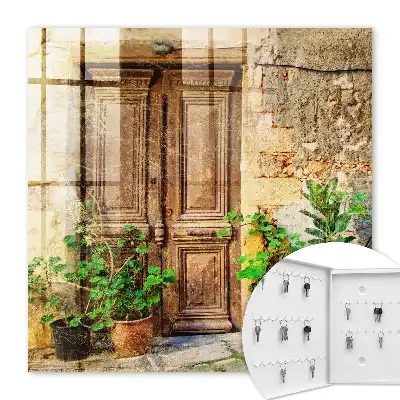Wall mounted key cabinet Rustic clay doors in pots