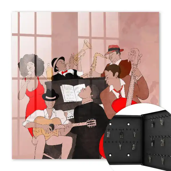 Wall mounted key box Jazz scene warm colors