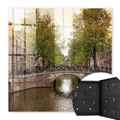 Wall mounted key cabinet The city canal is green with trees