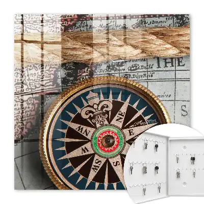 Wall mounted key box Retro style travel map