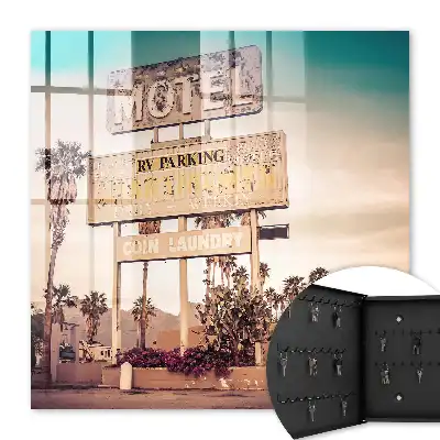 Decorative key box Retro motel with palm trees in the background