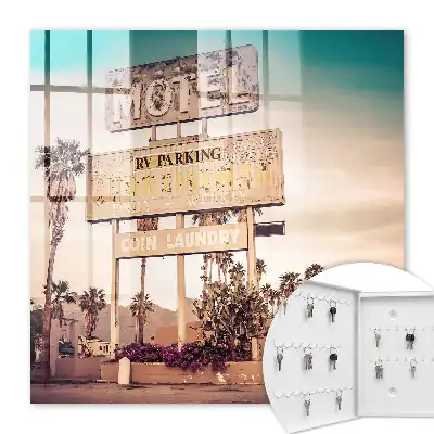 Decorative key box Retro motel with palm trees in the background