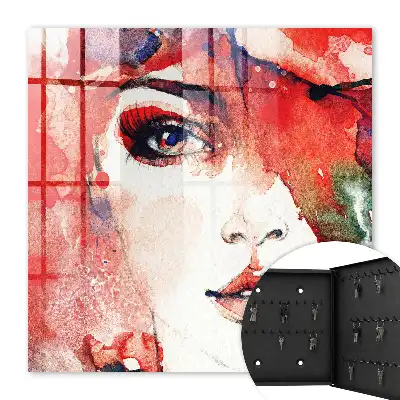 Wall mounted key cabinet Portrait of a woman in abstract colors