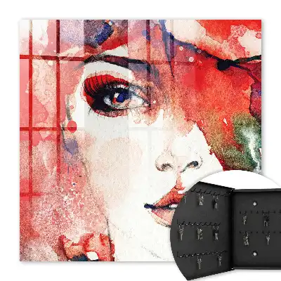 Wall mounted key cabinet Portrait of a woman in abstract colors
