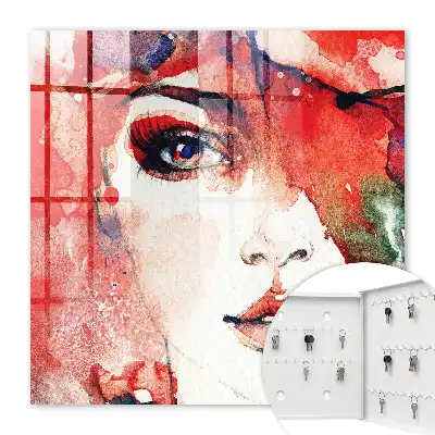 Wall mounted key cabinet Portrait of a woman in abstract colors