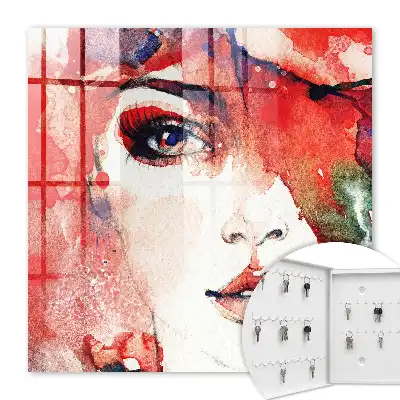 Wall mounted key cabinet Portrait of a woman in abstract colors