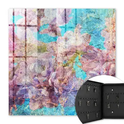 Wall mounted key box Colorful flowers in blue background