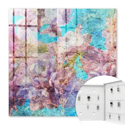 Wall mounted key box Colorful flowers in blue background