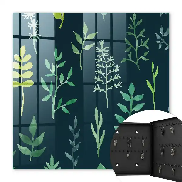 Wall mounted key box Watercolor leaves in a dark background