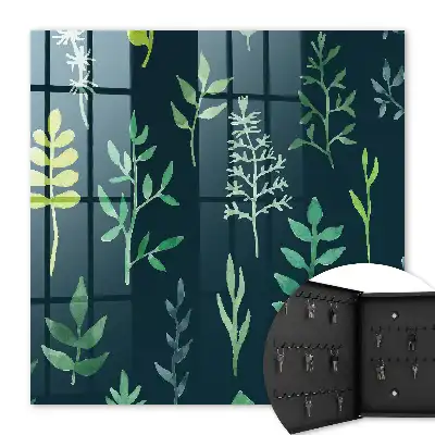 Wall mounted key box Watercolor leaves in a dark background