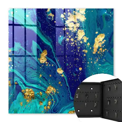 Wall mounted key cabinet Colorful abstraction in turquoise and navy blue