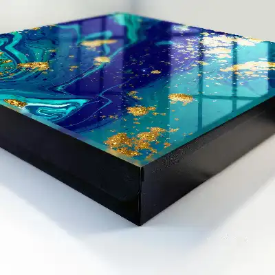 Wall mounted key cabinet Colorful abstraction in turquoise and navy blue