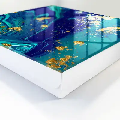 Wall mounted key cabinet Colorful abstraction in turquoise and navy blue